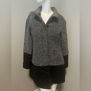 I- N-C  Women’s Black & Gray LS Layered Color Block Tweed Wool Blend Coat Size M